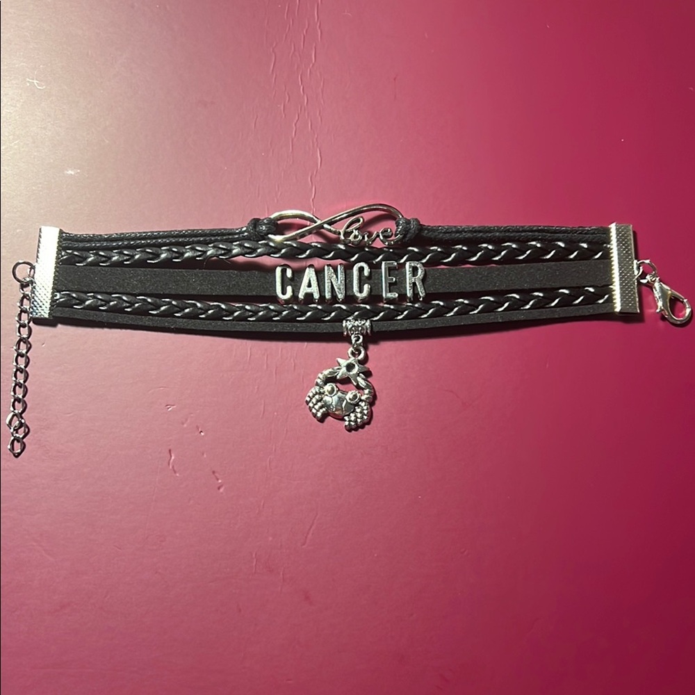 Love infinity sign Black and Silver Cancer Charm Zodiac Bracelet